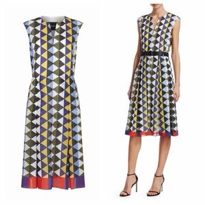 AKRIS Sleeveless Diamond-Stripe Cotton-Voile A-Line Midi Dress Sz 42 US 10 READ